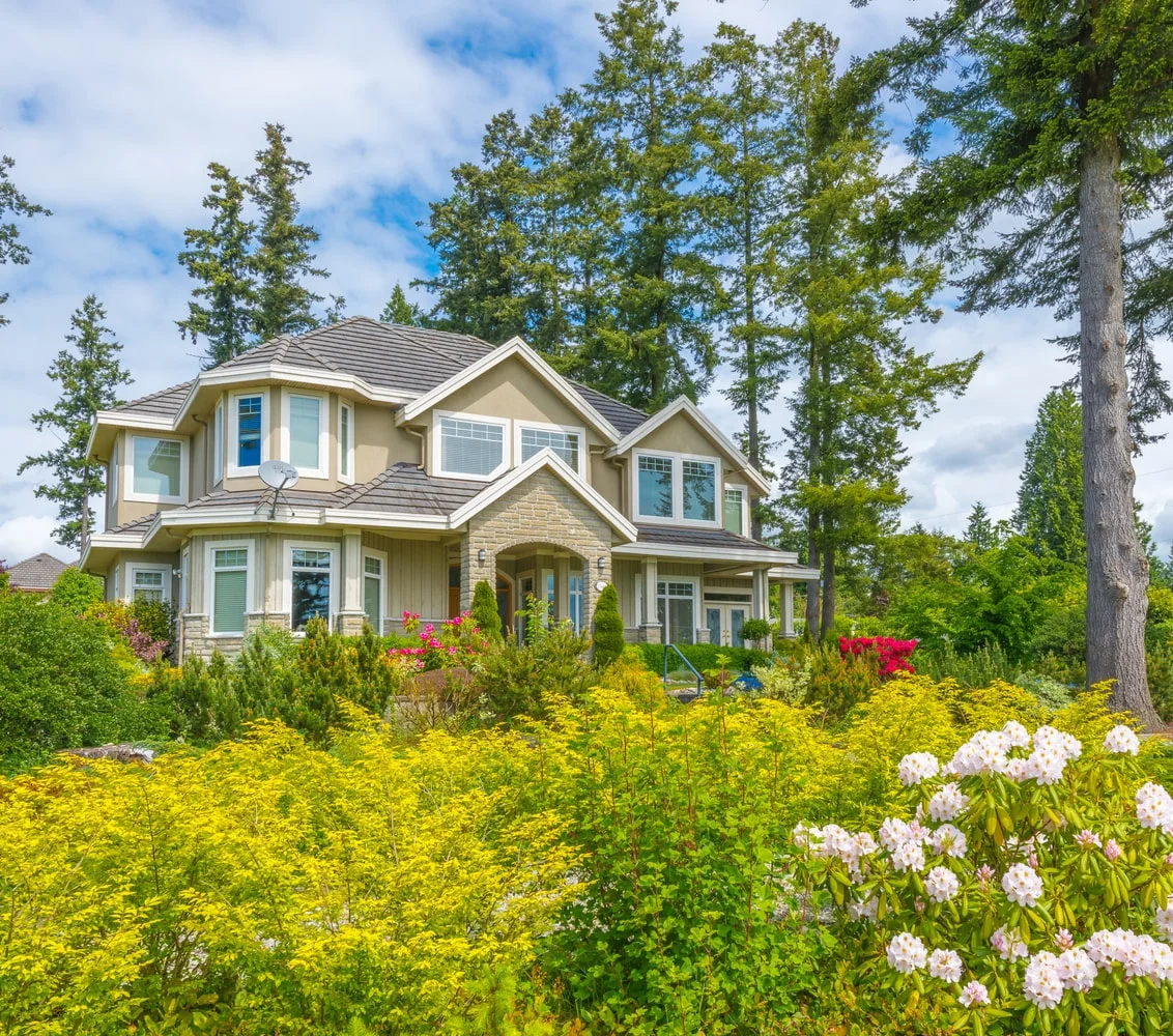 Exterior of luxury home, typical of Lake Cowichan area