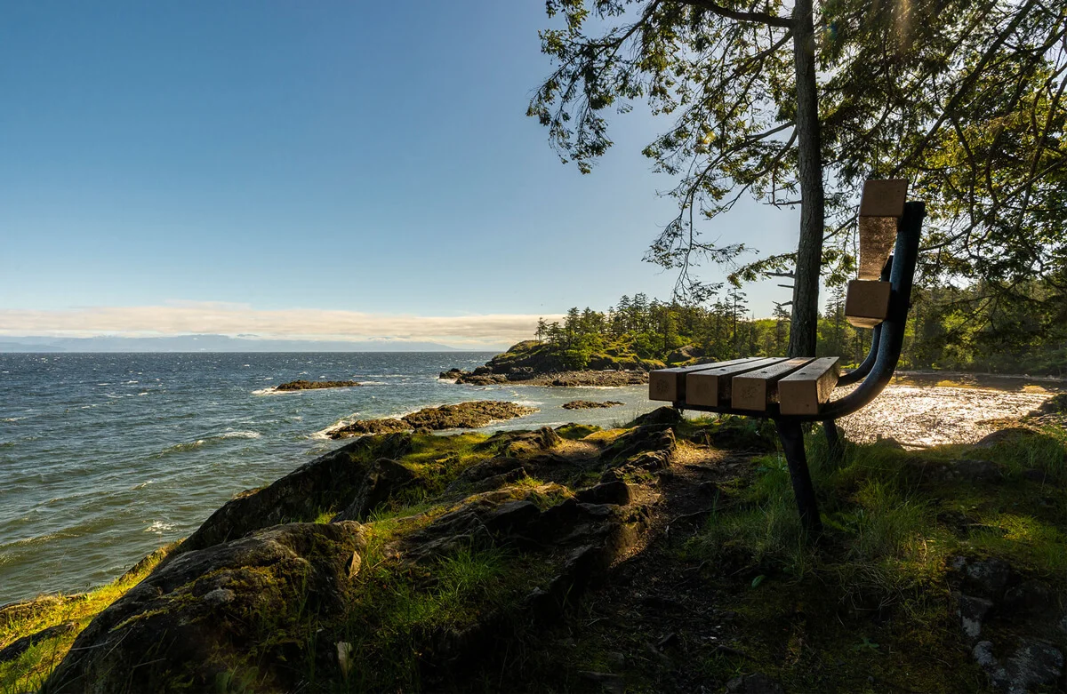 Park Bench overlooking the ocean at Piper's Lagoon Park, just off Hammond Bay Road in North Nanaimo, BC