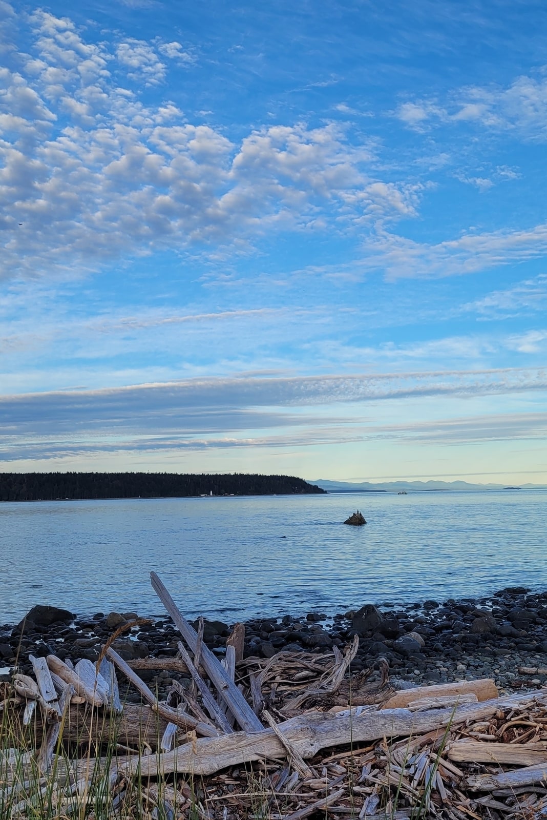 View of Gulf Islands from rocky shoreline, typical of Chemainus