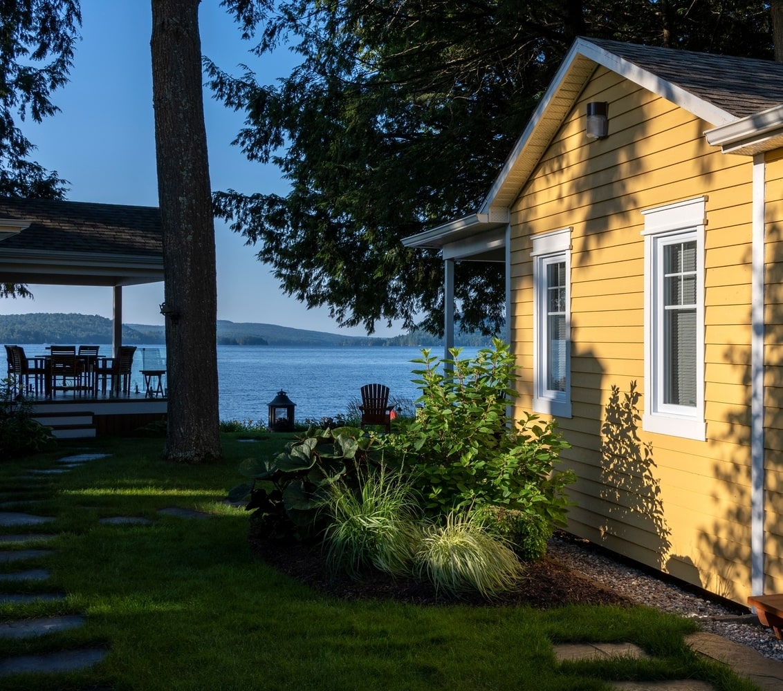 Yellow house on the waterfront, typical of Crofton, BC