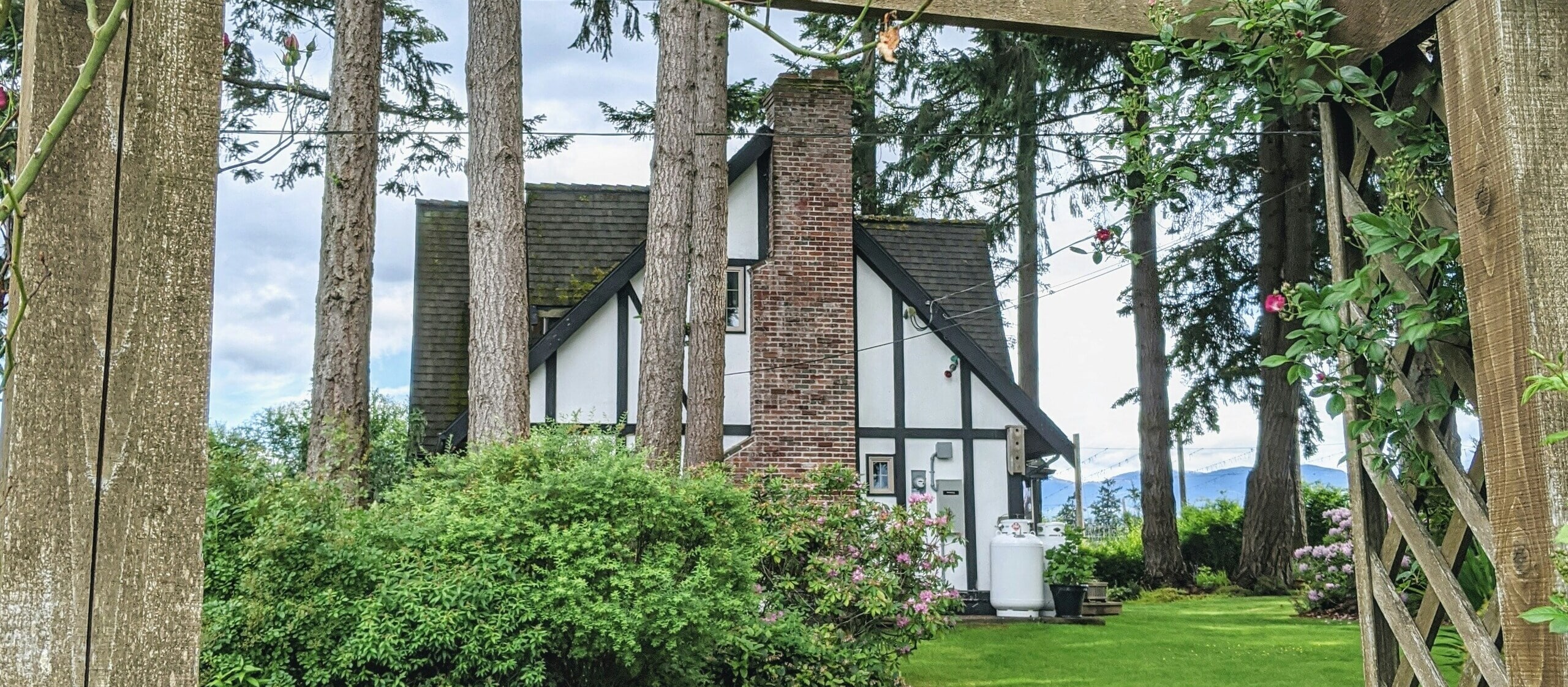 Cottage on waterfront, as seen through trees and arbor. Photo by Laura Lefurgey-Smith on Unsplash.