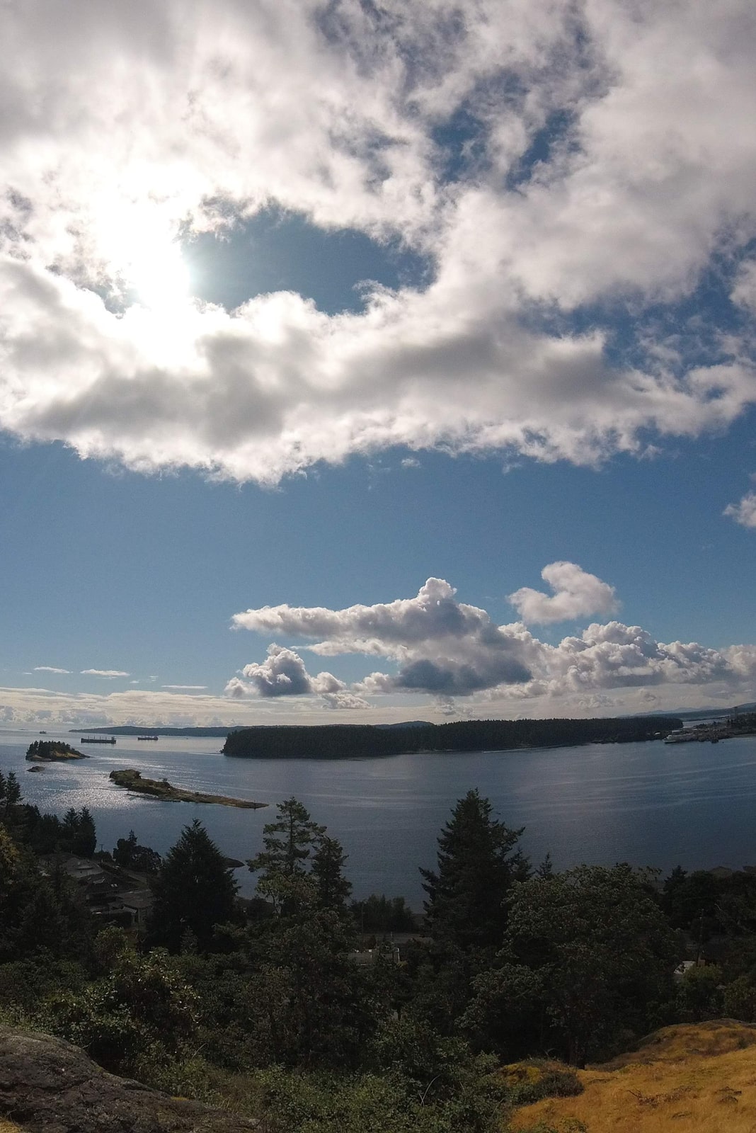 Aerial view over Departure Bay's waterfront region in Nanaimo, BC