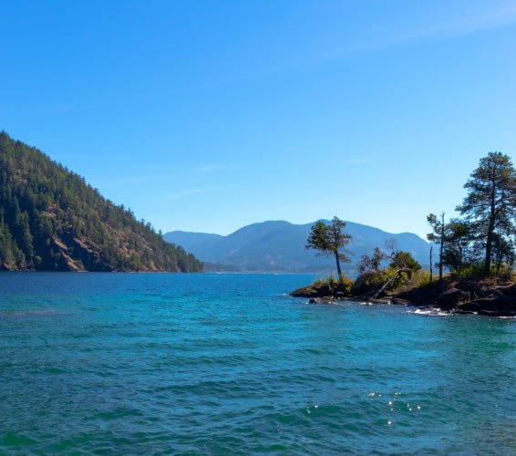 Sunny views of Cowichan Lake on Vancouver Island, BC
