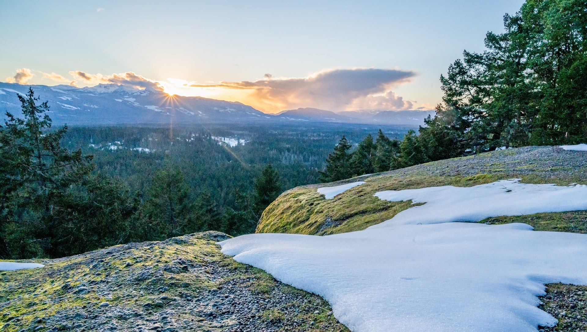Snowy summit of Mount Arrowsmith overlooking Qualicum Beach