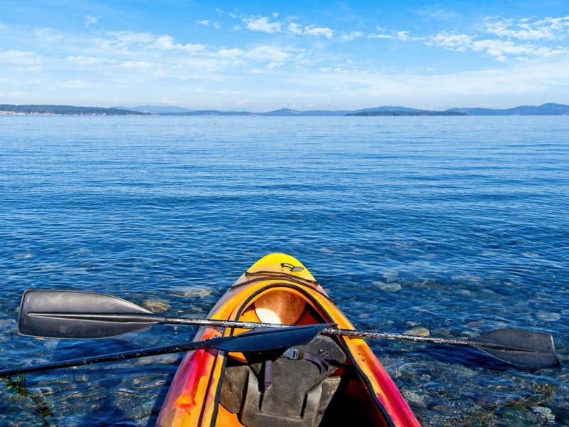 Yellow kayak ready to launch off the coast of Nanoose Bay