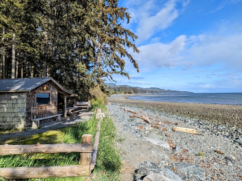 Small cabin on the rocky waterfront near Qualicum, BC